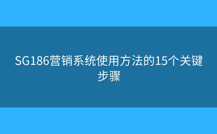 SG186营销系统使用方法的15个关键步骤