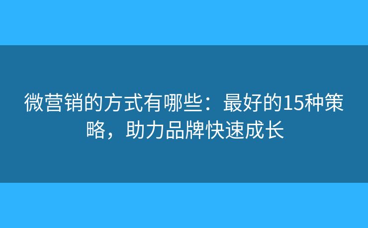 微营销的方式有哪些：最好的15种策略，助力品牌快速成长