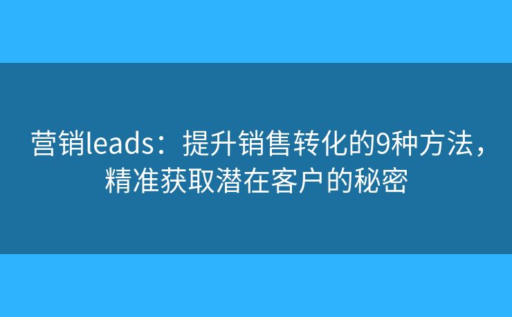 营销leads：提升销售转化的9种方法，精准获取潜在客户的秘密