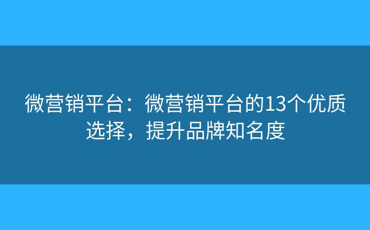 微营销平台：微营销平台的13个优质选择，提升品牌知名度